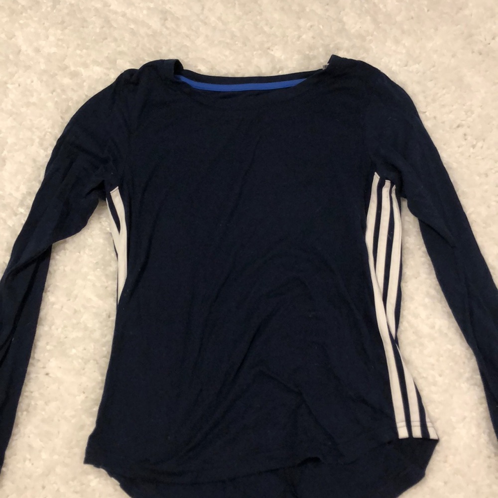 Adidas Climalite navy and white striped shirt